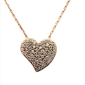 16" Heart Necklace Sterling Silver Rose Gold Plate